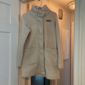 Columbia Jacket Womens Medium Cream Fleece Sherpa Mid Length Snap Front Cozy